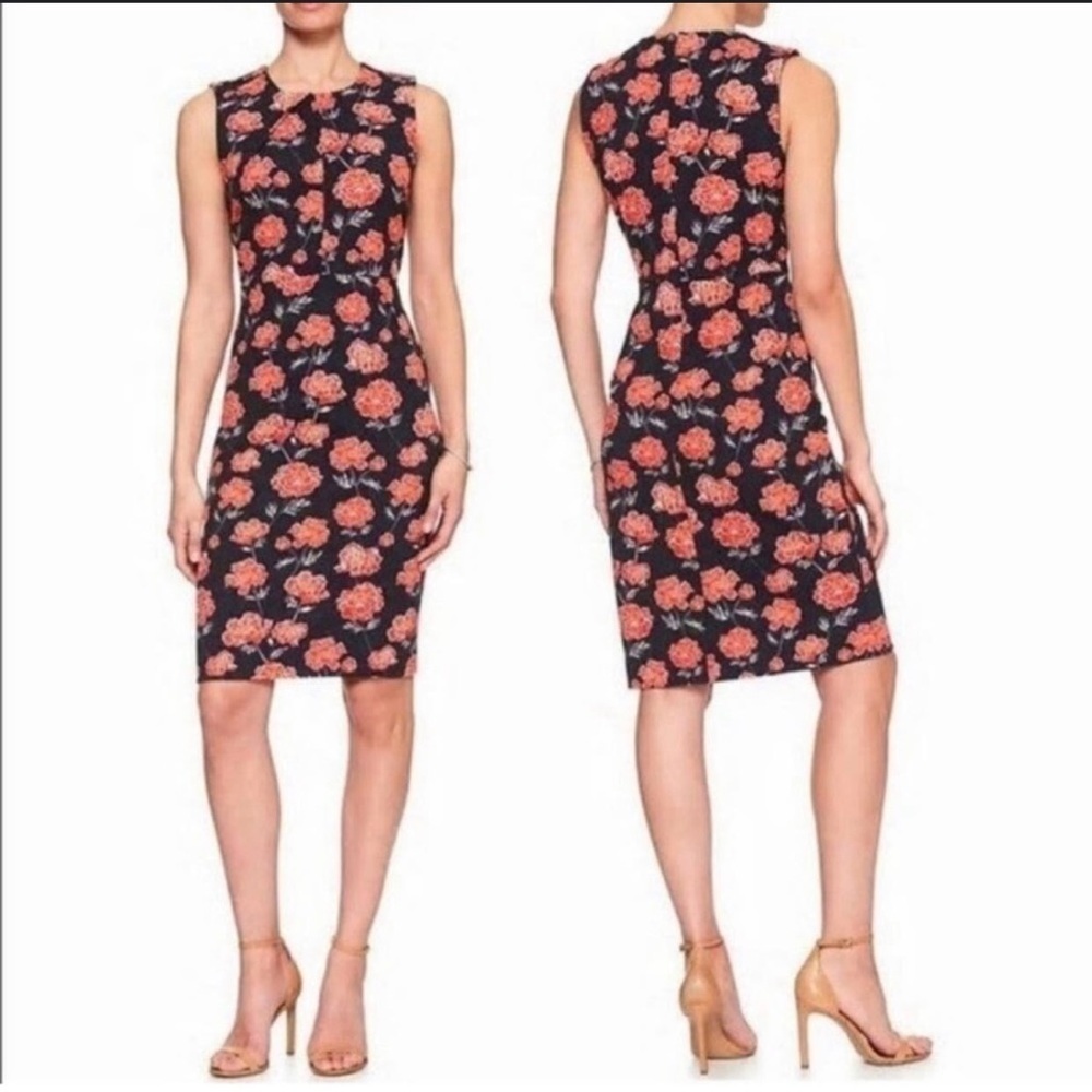 Banana Republic Navy Blue Floral MidI Sheath Dress Poppy Print | Women’s Size 6